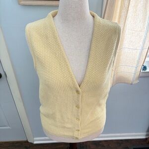 Vintage Cotton Butter Yellow Talbots Button Front Sweater 90s Mom Vest